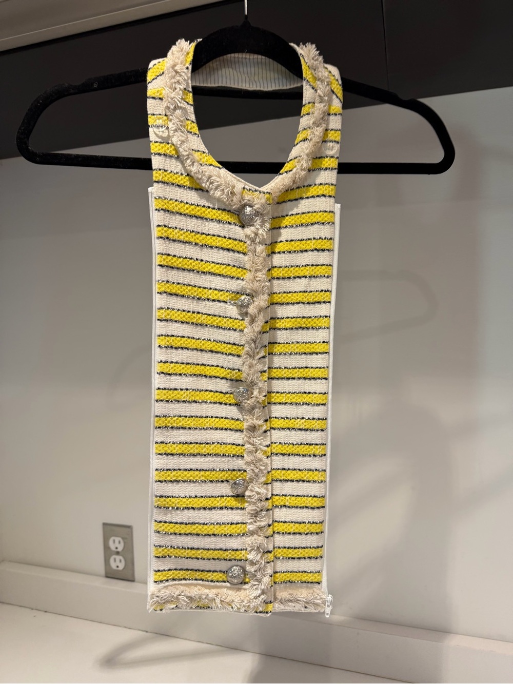 $248 Veronica Beard Talie yellow Stripe Tweed silver fringe Dickey Jacket insert